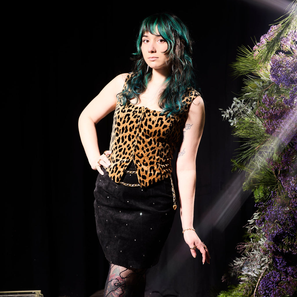 Maxima Rhinestone Suede Mini Skirt