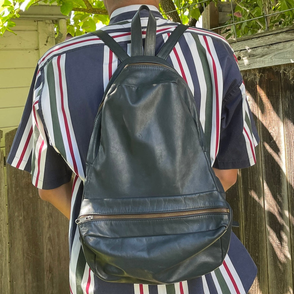 Navy Leather Backpack