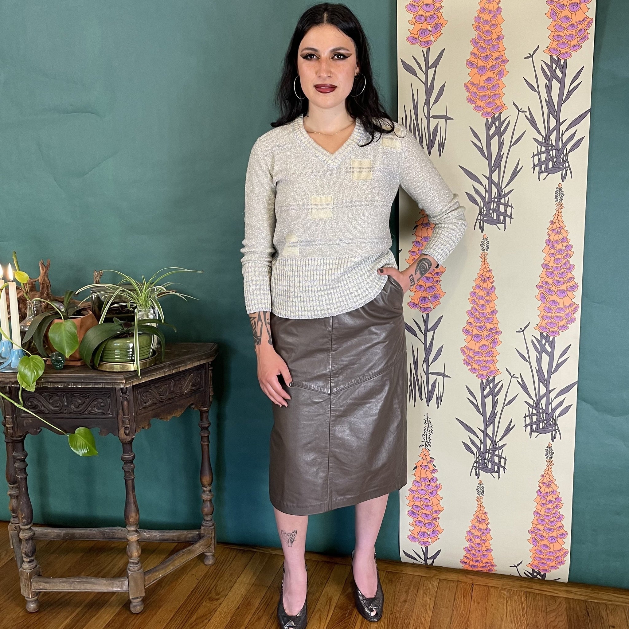 Olive nappa leather skirt
