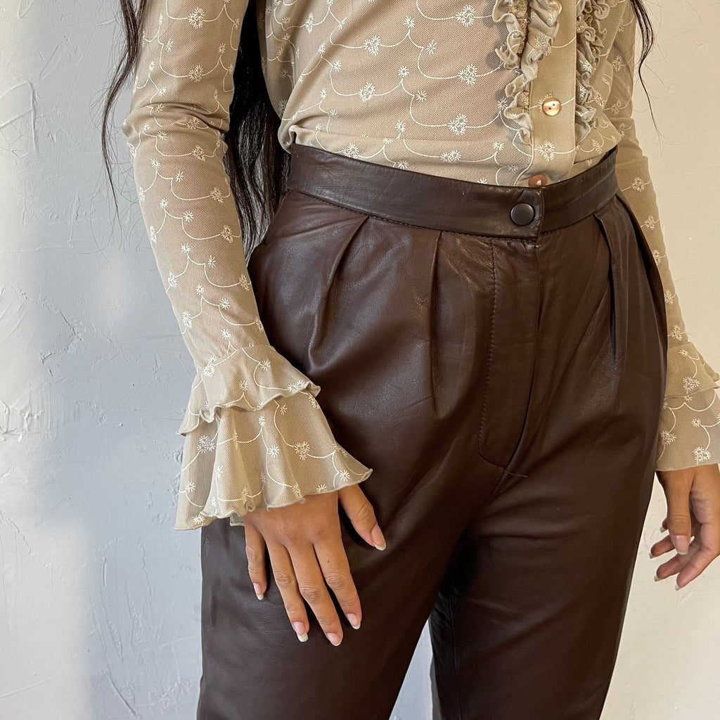 Pleat front leather pant