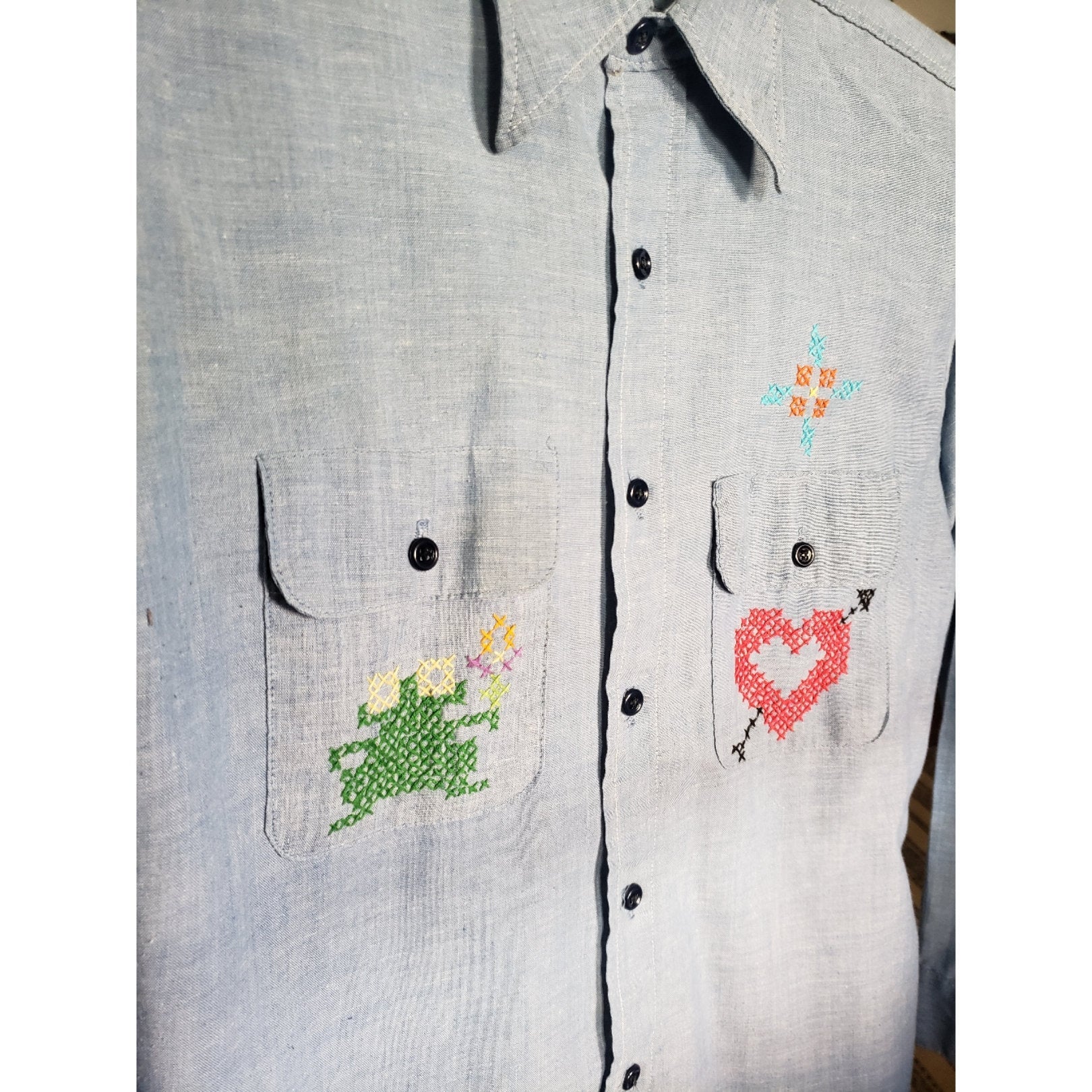1970's Cross-stitch embroidery shirt